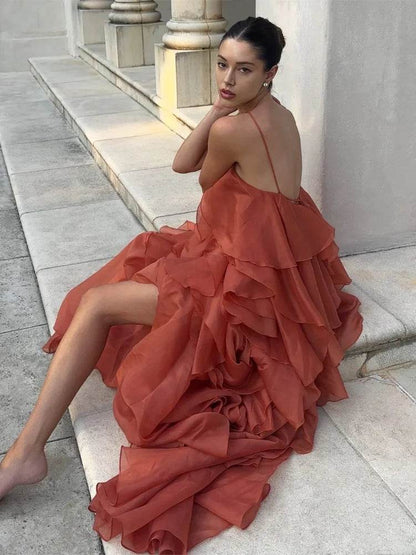 Elegant Backless Ruffled Halter Dress for Women - Luxurious Party Look - Buy Center