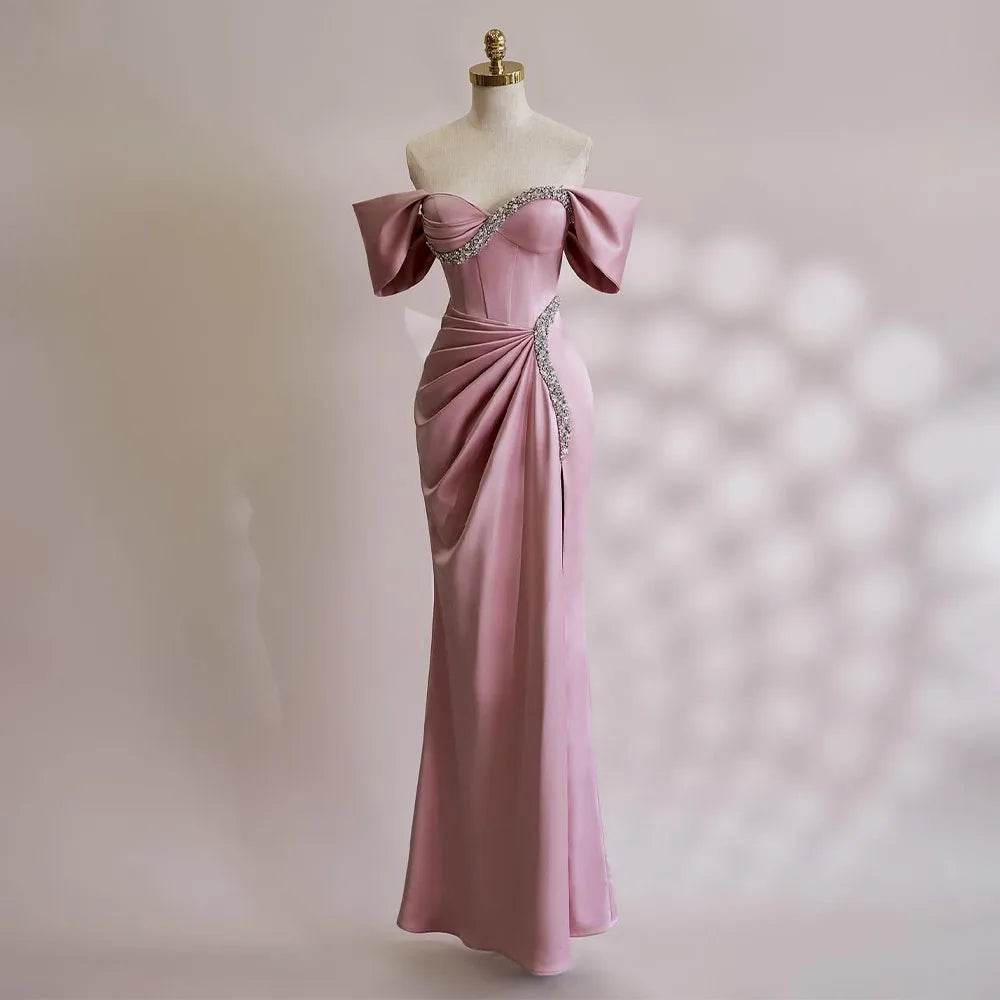 Elegant Pink Mermaid Prom Dress - Crystal Sweetheart Off Shoulder - Buy Center