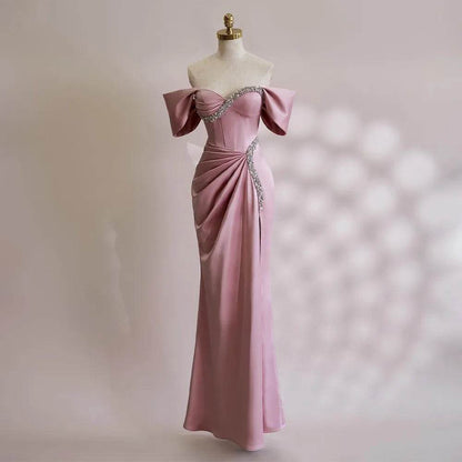 Elegant Pink Mermaid Prom Dress - Crystal Sweetheart Off Shoulder - Buy Center