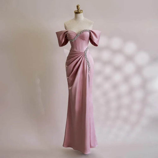 Elegant Pink Mermaid Prom Dress - Crystal Sweetheart Off Shoulder - Buy Center