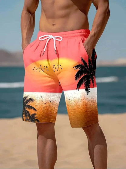 Men’s 3D Palm Tree Print Beach Shorts - Stylish Summer Trunks - Buy Center