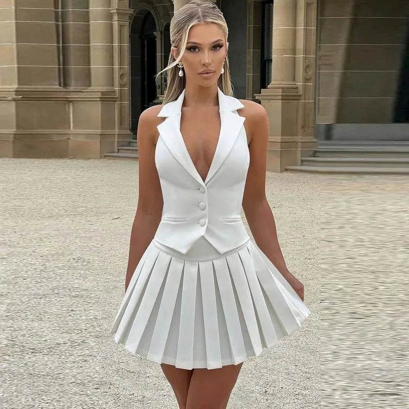 Elegant Slim-Fit Pleated Skirt Suit - Women's Casual Fashion - Buy Center