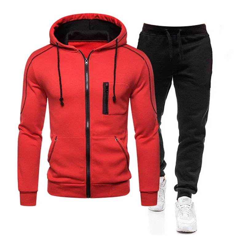 QIWN 2024 Men's Double Zipper Jacket & Hoodie Tracksuit Set - Buy Center