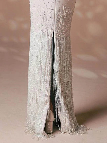 SWEMILE Luxury Crystal Tassel Evening Dress - Strapless Formal Style - Buy Center