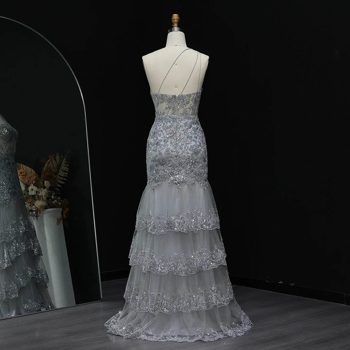 Sharon Said Sequin Evening Dress - One-Shoulder Gown with High Slit - Buy Center