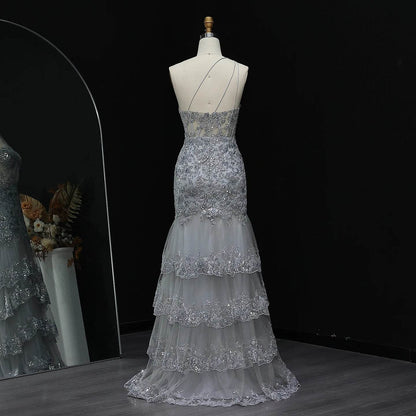 Sharon Said Sequin Evening Dress - One-Shoulder Gown with High Slit - Buy Center