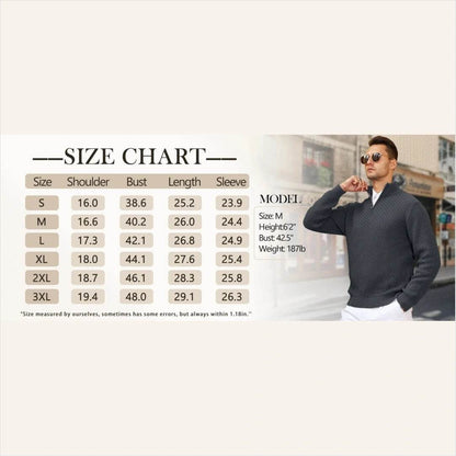 Slavinson Men's Sweater Winter Warm Zip Up Pullover Waffle Knit Mock Neck Turtleneck Soft Long Sleeve Top US Size - Buy Center