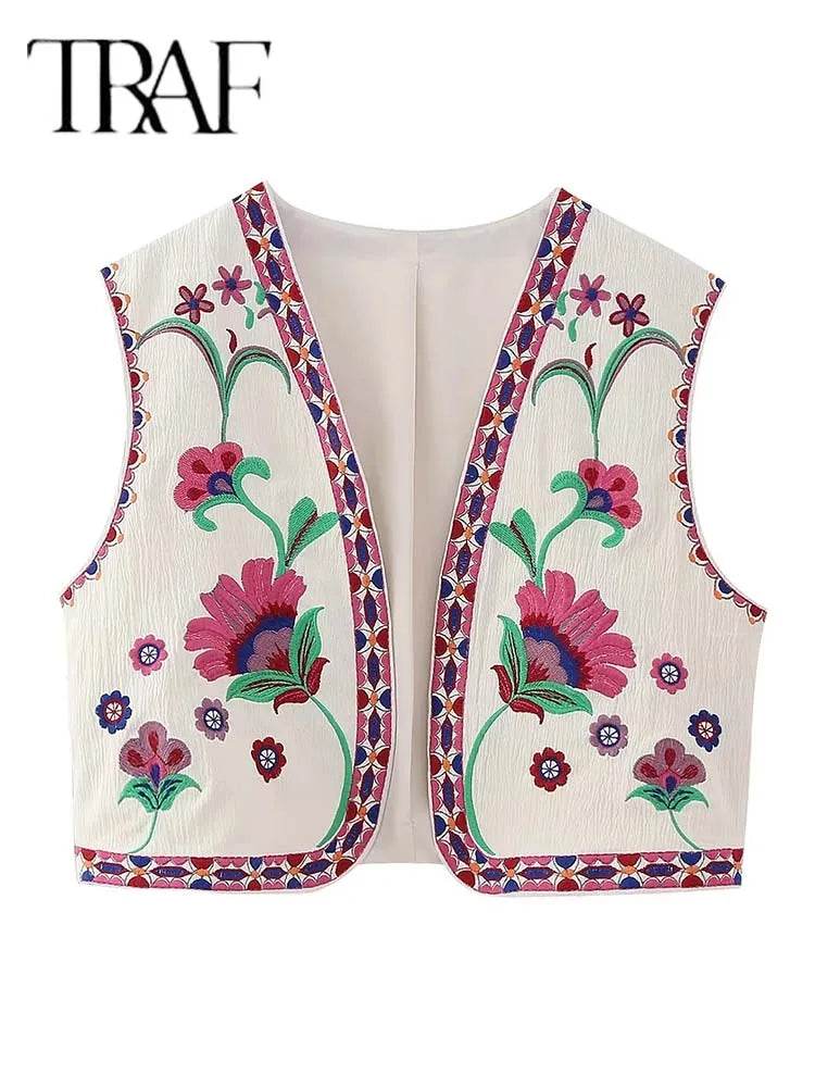 Klkxmyt Women's Floral Embroidery Vest - Vintage Casual Wear - Buy Center