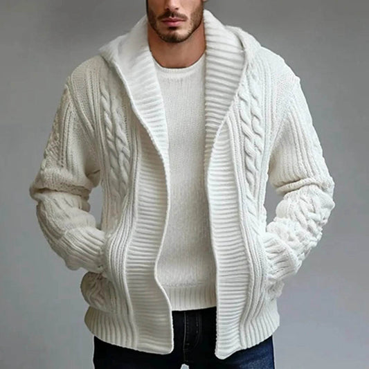 Men's Casual Hooded Cardigan Sweater - Full Sleeve, Solid Color Outerwear - Buy Center