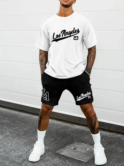 Summer Casual Men's 66 Letter Printed Two-Piece Suit for Outdoors - Buy Center