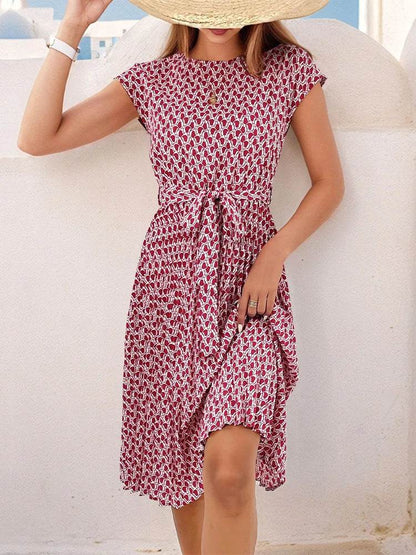 Elegant Print Lace-up Dress for Women - Summer Casual A-Line Style - Buy Center