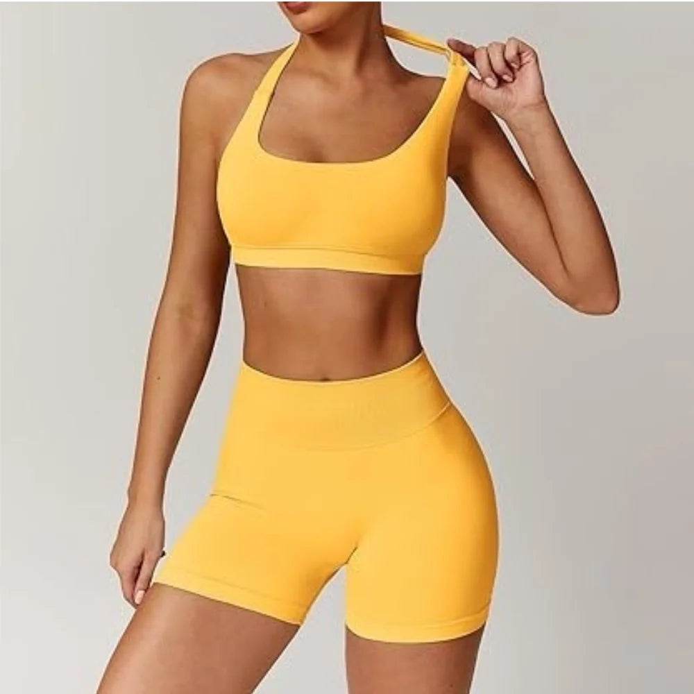 Women’s Summer Fitness Set - High Waist Yoga Shorts & Backless Bra - Buy Center
