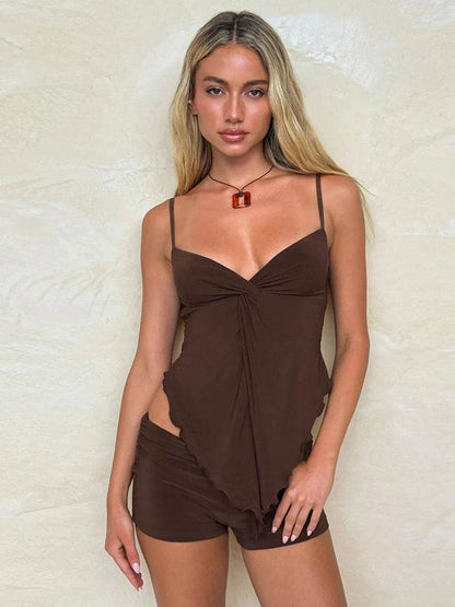 Sisterlinda Summer 2-Piece Set - Backless Camisole & Slim Shorts - Buy Center