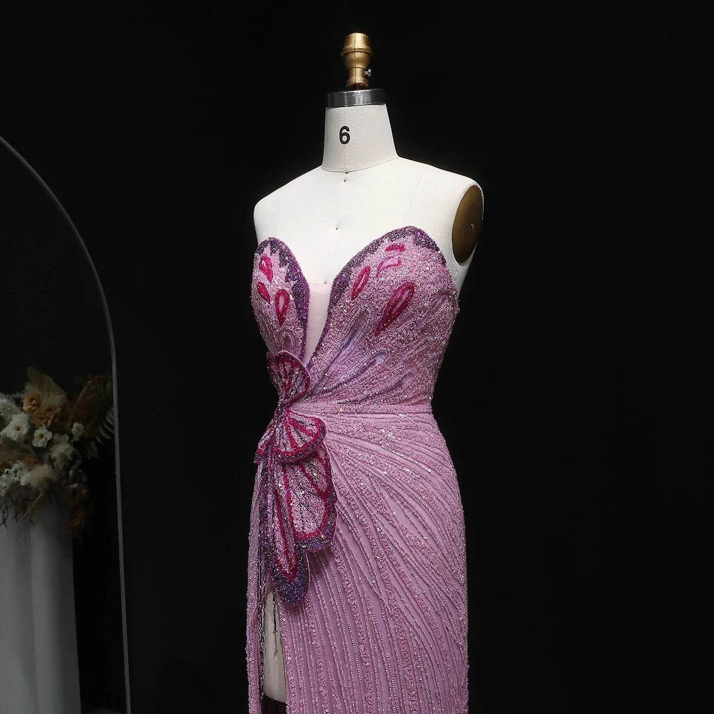 Sharon Said Pink Mermaid Evening Gown - Elegant Beaded Prom Dress - Buy Center