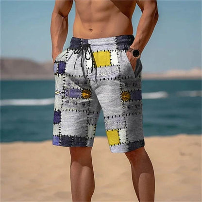 MCDV Men's Swim Trunks - Drawstring, Breathable Retro Patchwork Shorts - Buy Center