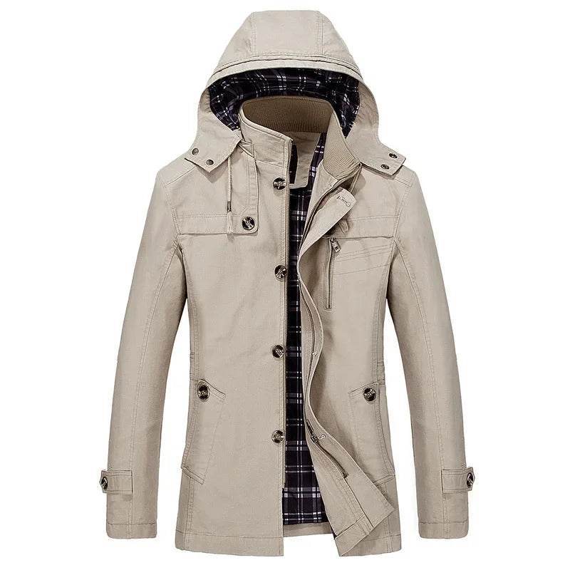 Men's Hooded Casual Trench Coat - Long High-Quality Cotton Jacket - Buy Center