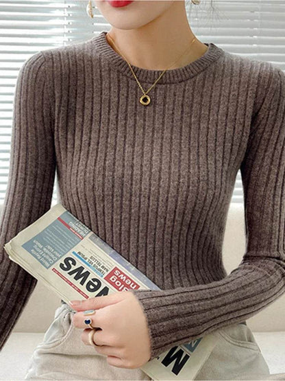 Women's Ribbed Knitted Sweater - Soft Long Sleeve Pullover - Buy Center