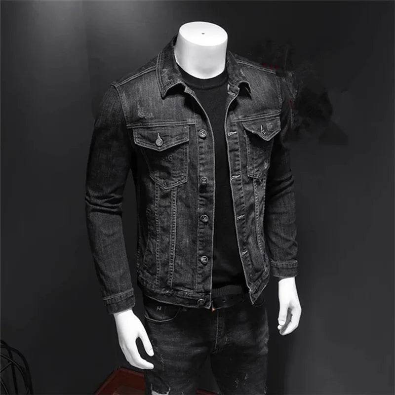 FAVOCENT Men's Denim Biker Jacket - Casual Turn Down Collar Outerwear - Buy Center
