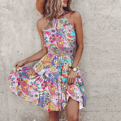 Summer Floral Mini Dress for Women - Casual Halter Beach Look - Buy Center