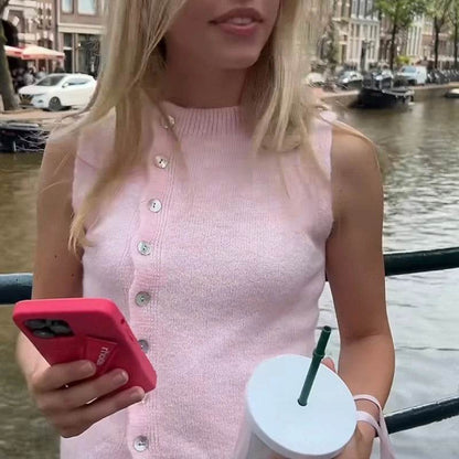 Maemukilabe Women's Elegant Crop Sweater Vest - Buttoned Cardigan - Buy Center