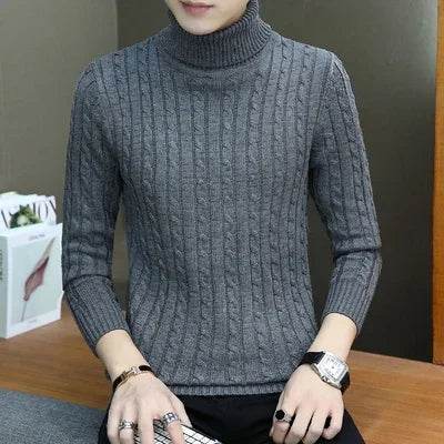 2025 Korean Slim Solid Color Turtleneck Sweater Mens Winter Long Sleeve Warm Knit Sweater Classic Solid Casual Bottoming Shirt - Buy Center