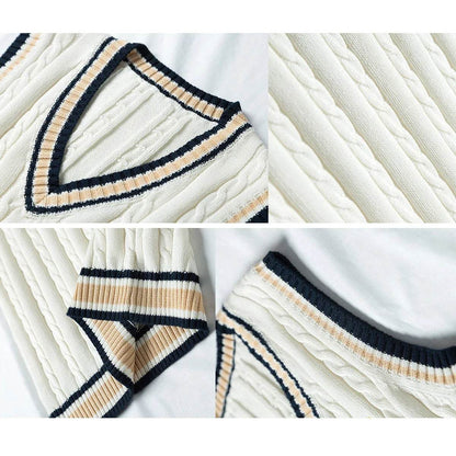 Sweater Vest Men Thicken V-neck Sleeveless Knitted Sweaters Vests Striped Retro Preppy-style Simple Chic Loose Casual All-match - Buy Center