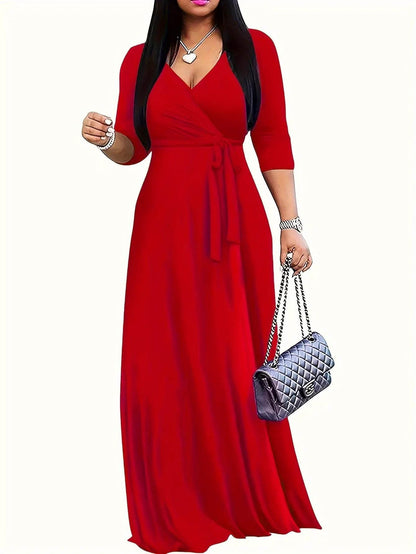 Women’s Bodycon Beach Maxi Dress - Floral Print, V-Neck, 3/4 Sleeve - Buy Center