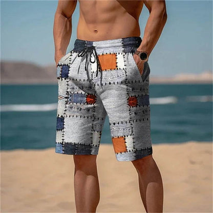 MCDV Men's Swim Trunks - Drawstring, Breathable Retro Patchwork Shorts - Buy Center