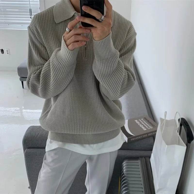 Stylish Men’s Korean Knitwear Sweater - Thick Casual Pullover for Winter - Buy Center