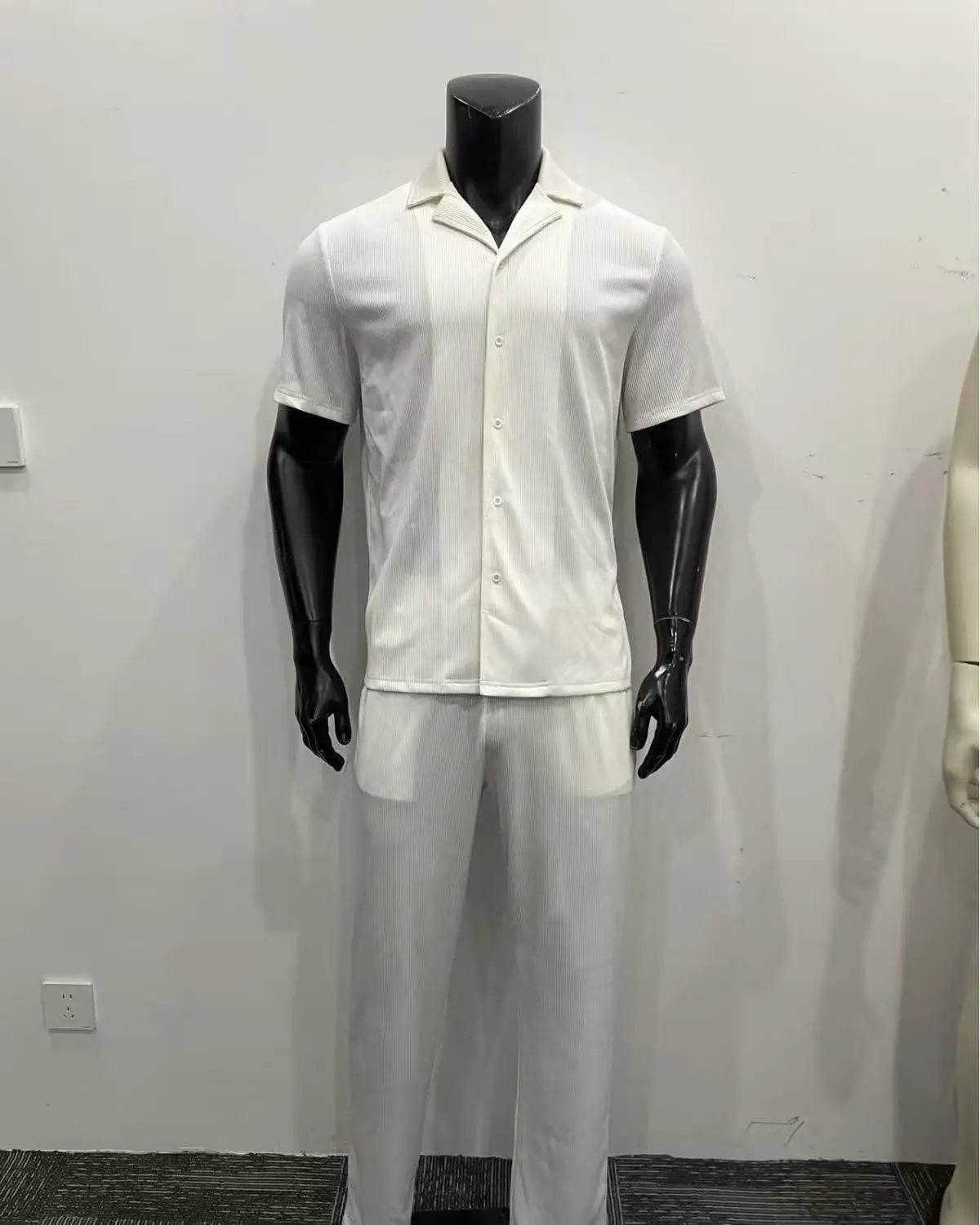 Men's Sportswear Set - Casual Solid Color Short Sleeve & Pants Suit - Buy Center