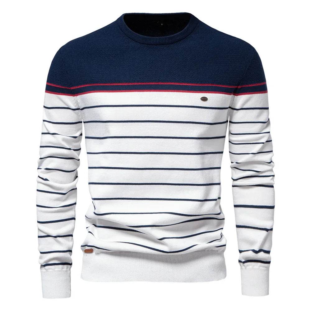 Autumn Mens Sweater High-quality Round Neck Stripe High Elasticity Pullover Men Fashion Casual Stripe Knit Sweaters Men Clothing - Buy Center