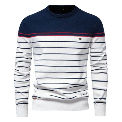 Autumn Mens Sweater High-quality Round Neck Stripe High Elasticity Pullover Men Fashion Casual Stripe Knit Sweaters Men Clothing - Buy Center