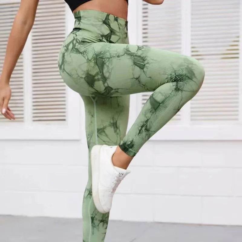 Sexy High Waist Yoga Leggings - Tie-Dye Seamless Fitness Tights - Buy Center
