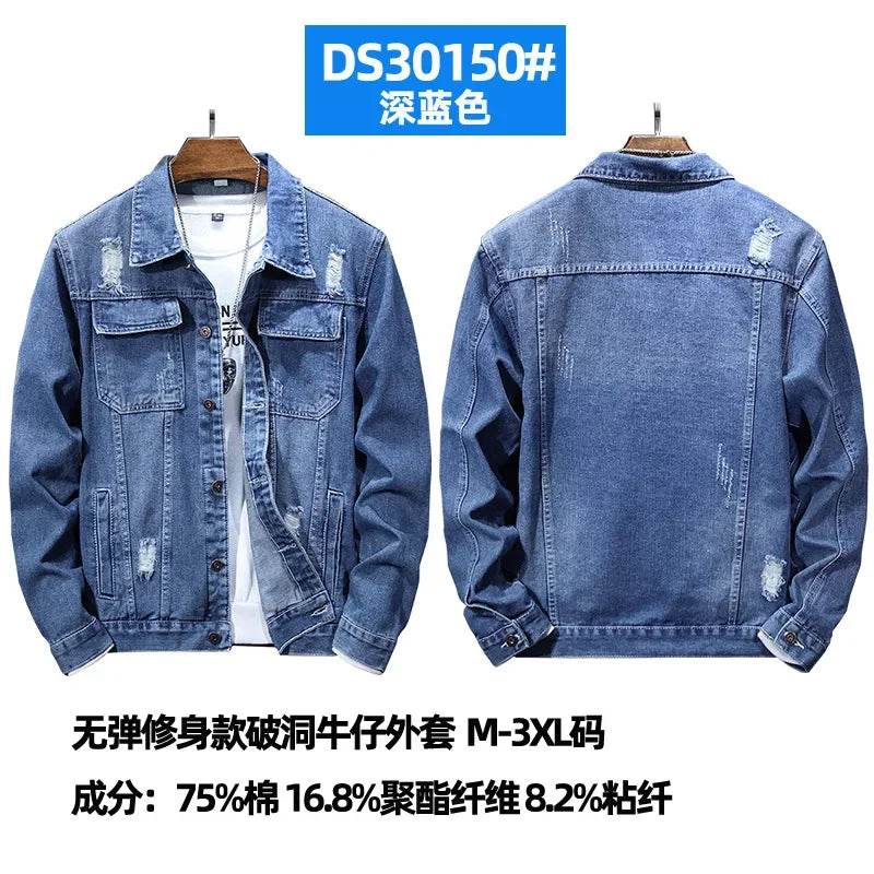 Wulend Men's Denim Jacket - Casual Turn Down Collar Coat for Autumn - Buy Center