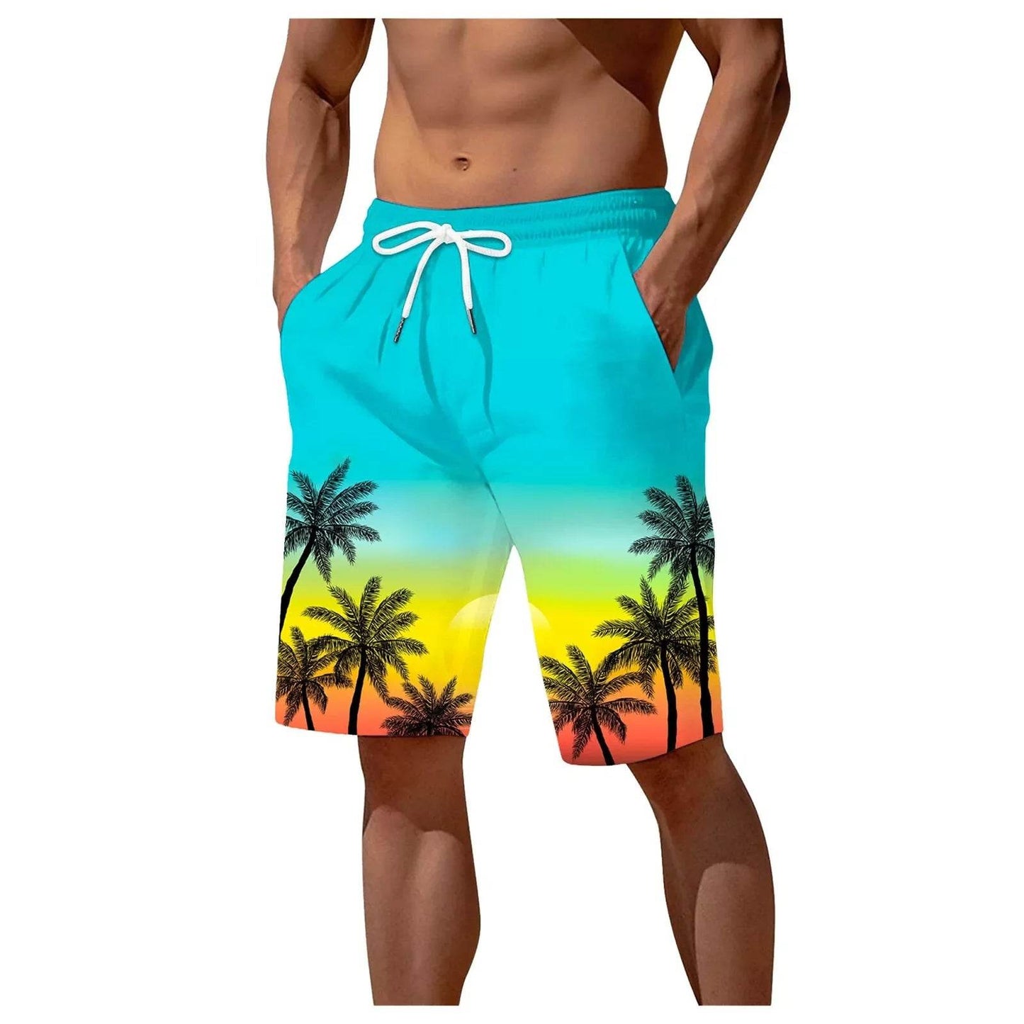 Men's Palm Tree Gradient Fashion Shorts - Quick Dry Summer Swim Trunks - Buy Center