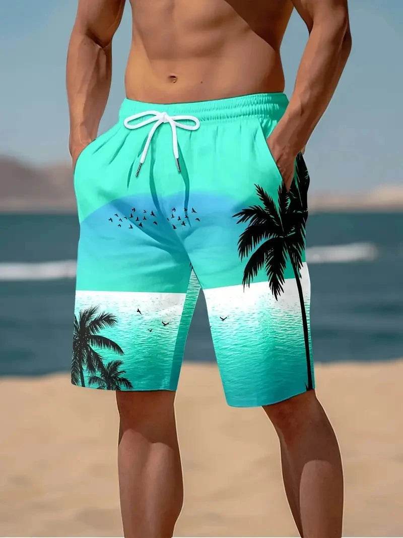 Men’s 3D Palm Tree Print Beach Shorts - Stylish Summer Trunks - Buy Center