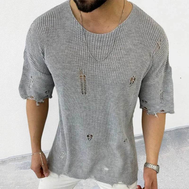 2025 Men's Solid Color Short Sleeve Pullover Sweater - Casual Summer Style - Buy Center