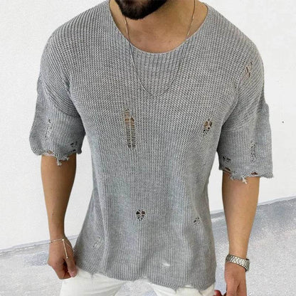 2025 Men's Solid Color Short Sleeve Pullover Sweater - Casual Summer Style - Buy Center