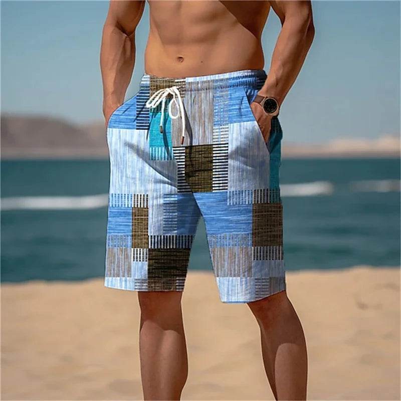 MCDV Men's Swim Trunks - Drawstring, Breathable Retro Patchwork Shorts - Buy Center