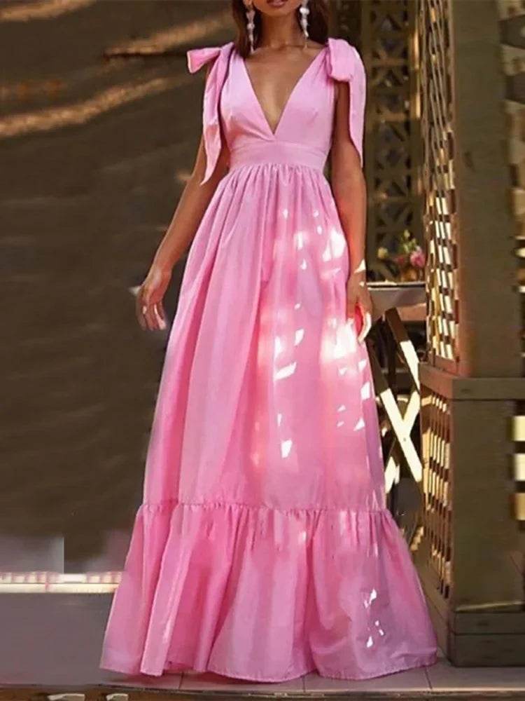 Elegant Women’s V-Neck Backless Summer Dress - Party & Club Wear - Buy Center