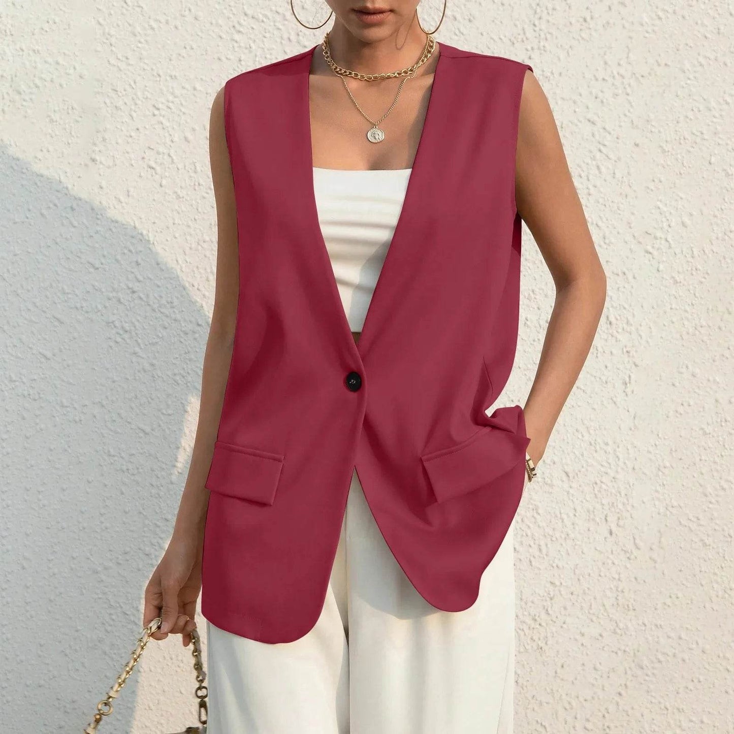 Vintage V-neck Suit Vest for Women - Casual Thin Blazer Jacket - Buy Center