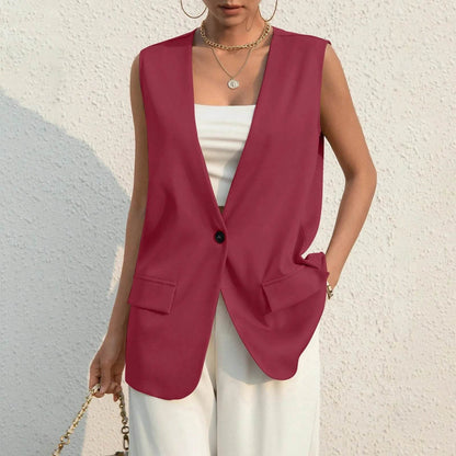 Vintage V-neck Suit Vest for Women - Casual Thin Blazer Jacket - Buy Center