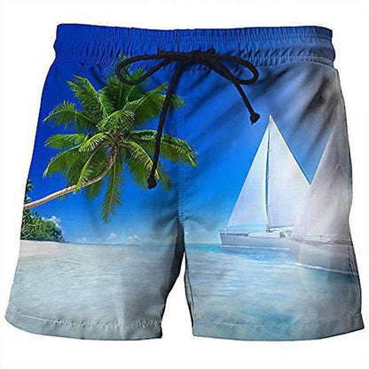 Men's Vintage 3D Fishing Print Swim Trunks - Quick Dry Beach Shorts - Buy Center