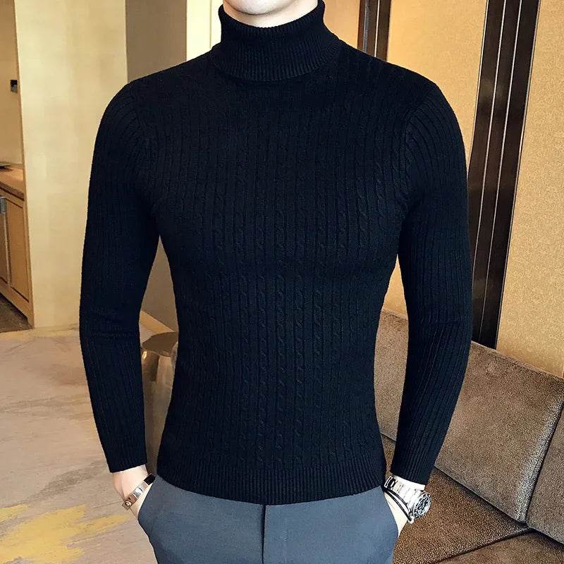 2025 Korean Slim Solid Color Turtleneck Sweater Mens Winter Long Sleeve Warm Knit Sweater Classic Solid Casual Bottoming Shirt - Buy Center