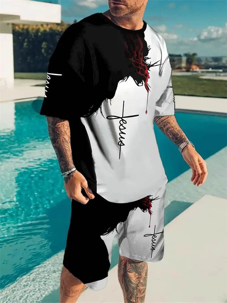 Yeae Plus Size Men's Summer Suit - Short Sleeve, Drawstring Shorts - Buy Center