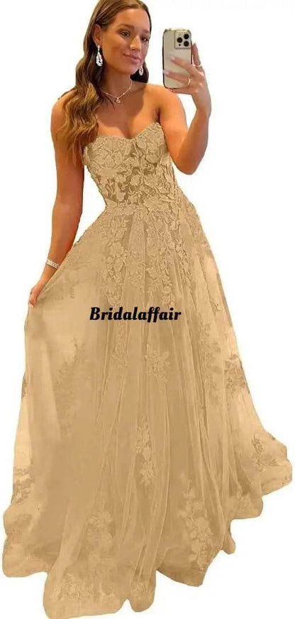 Bridalaffair Orange Lace Appliques A-Line Prom Dress - Sweetheart Neckline - Buy Center