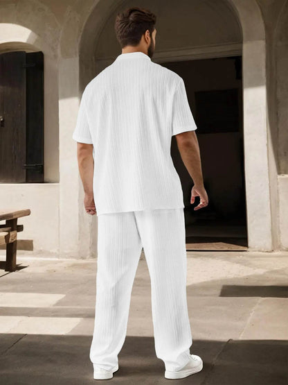 Men's Sportswear Set - Casual Solid Color Short Sleeve & Pants Suit - Buy Center