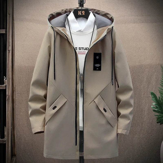 2023 Men's Casual Hooded Jacket - Solid Color, Medium-Length Zip-Up - Buy Center