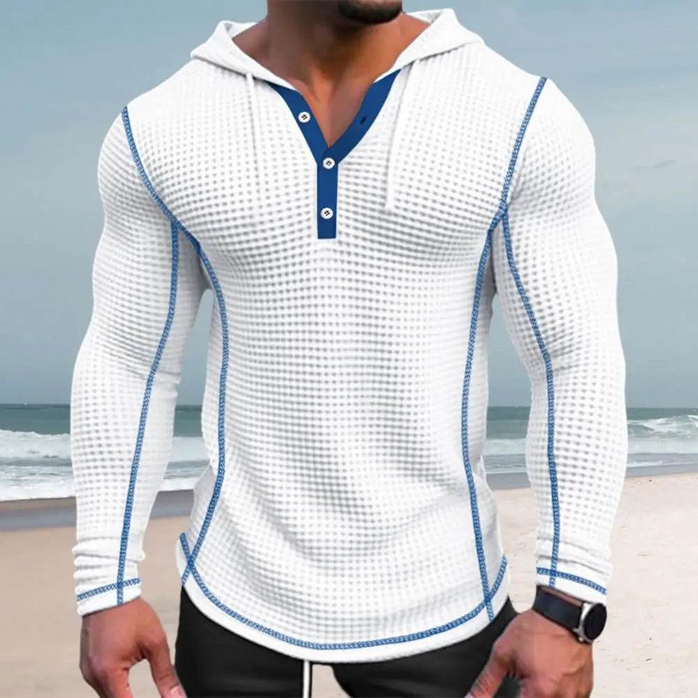 Stylish Men's Waffle Fabric Hoodie - Breathable Slim Fit Design - Buy Center