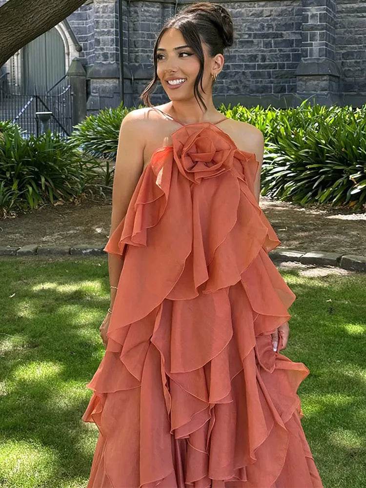 LLYGE Women’s Maxi Dress - Beach Layer Ruffles, Backless Sleeveless Style - Buy Center